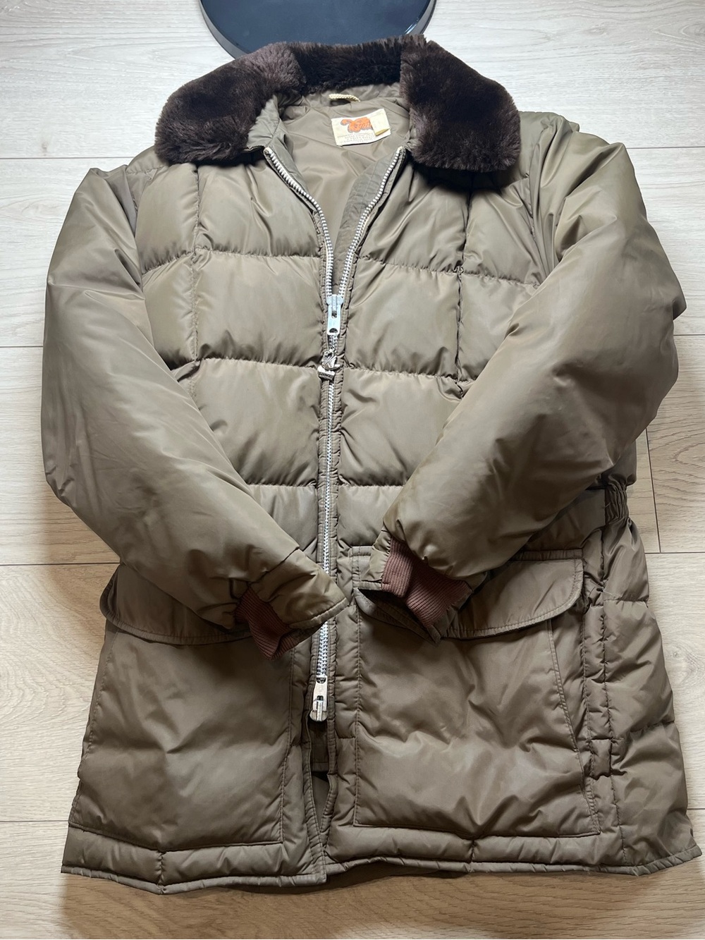 Comfy Quilted brown Women's large Puffer Coat with Faux Fur Collar